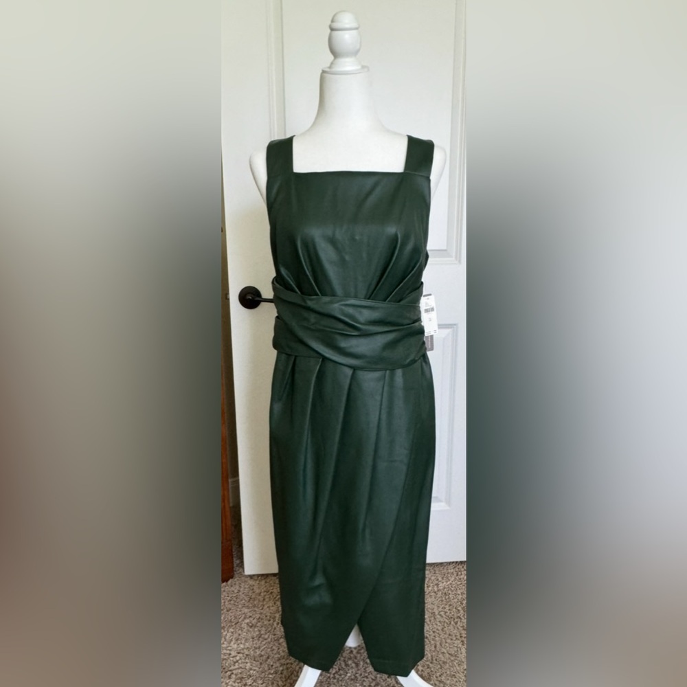 Anthropologie Elegant Green Leather Dress
